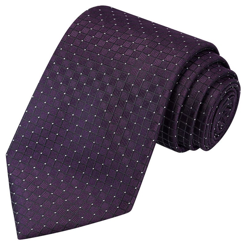 KissTies Mens Plum Purple Long Tie 63'' XL Checkered Necktie + Gift Box - Image 1